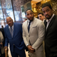 Omarosa Manigault, former professional football player Jim Brown, former professional football player Ray Lewis, and Pastor Darrell Scott speak to reporters at Trump Tower, December 13, 2016 in New York City.